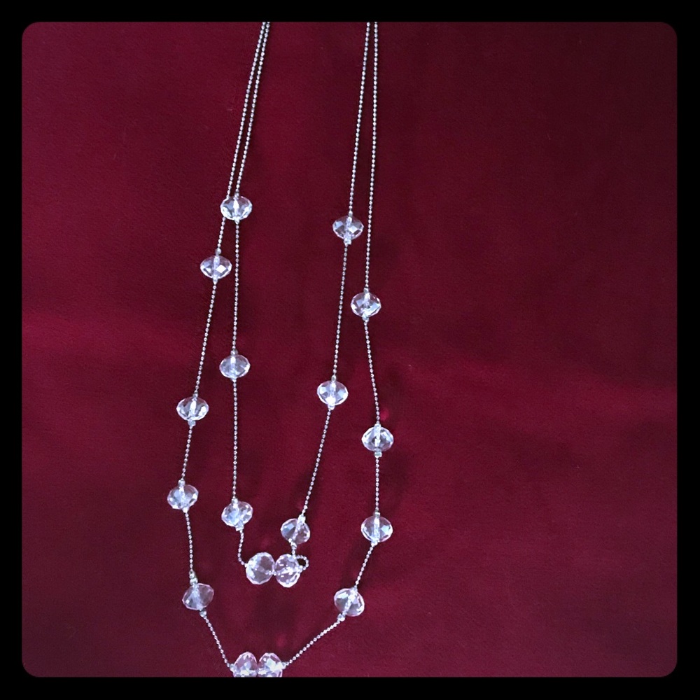 Double Silver chain with crystal necklace
